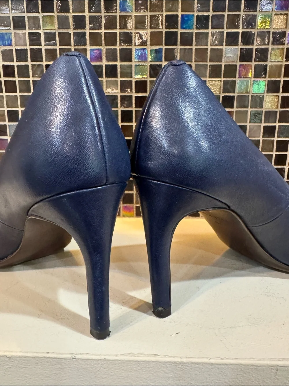 Cole Haan Classic Navy Pointed Toe Leather Pumps - Picture 3 of 3